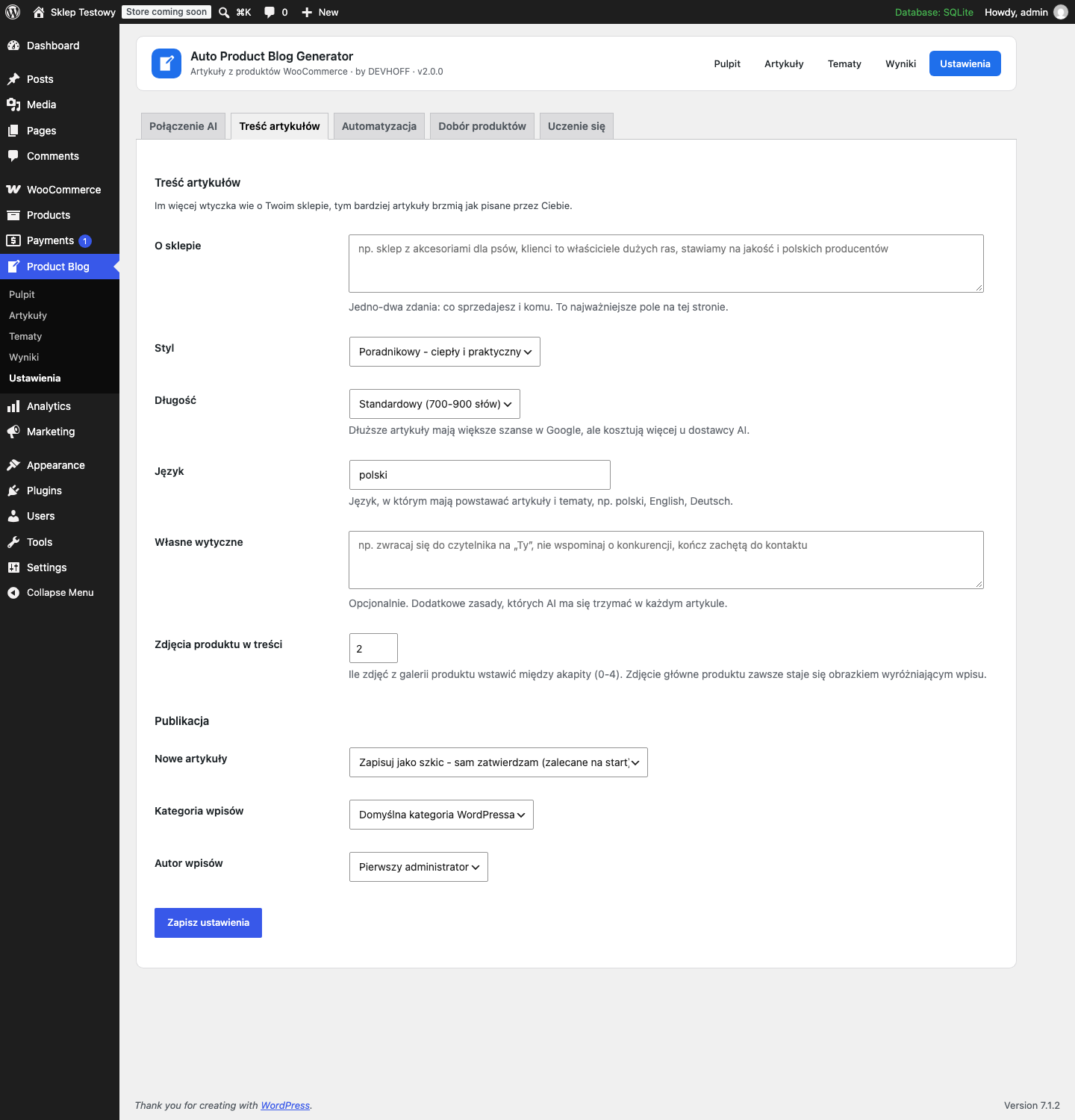 Product Blog Generator WooCommerce — zdjęcie 2